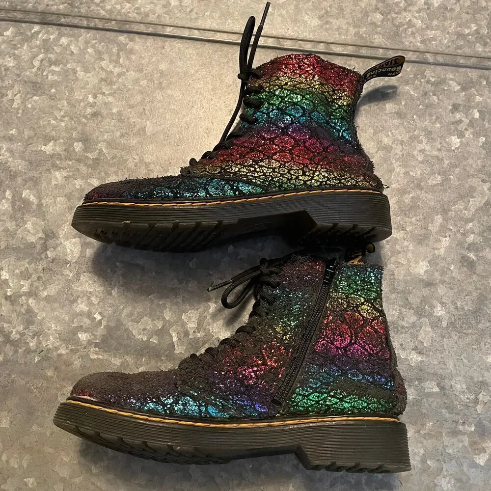 Dr Martens 1460 Pascal J Rainbow Crocodile Metallic Suede Boots Youth Kids 3